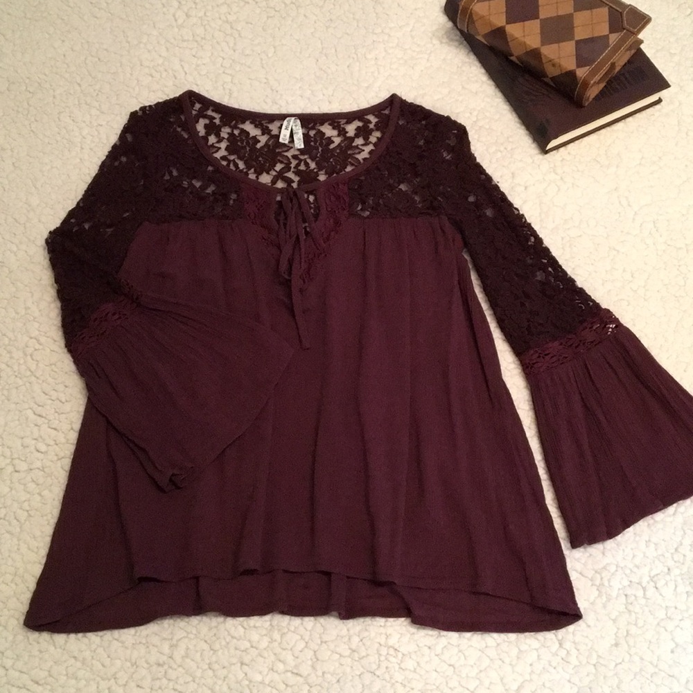 Purple Bell-Sleeved Blouse